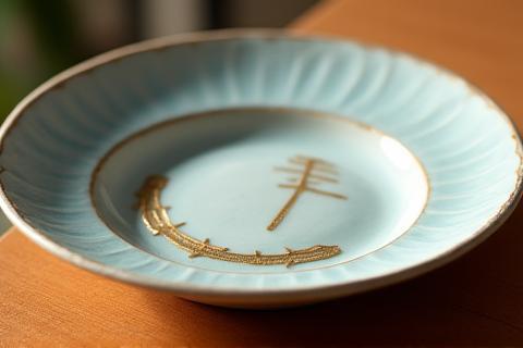 金継ぎで修復された美しい皿.